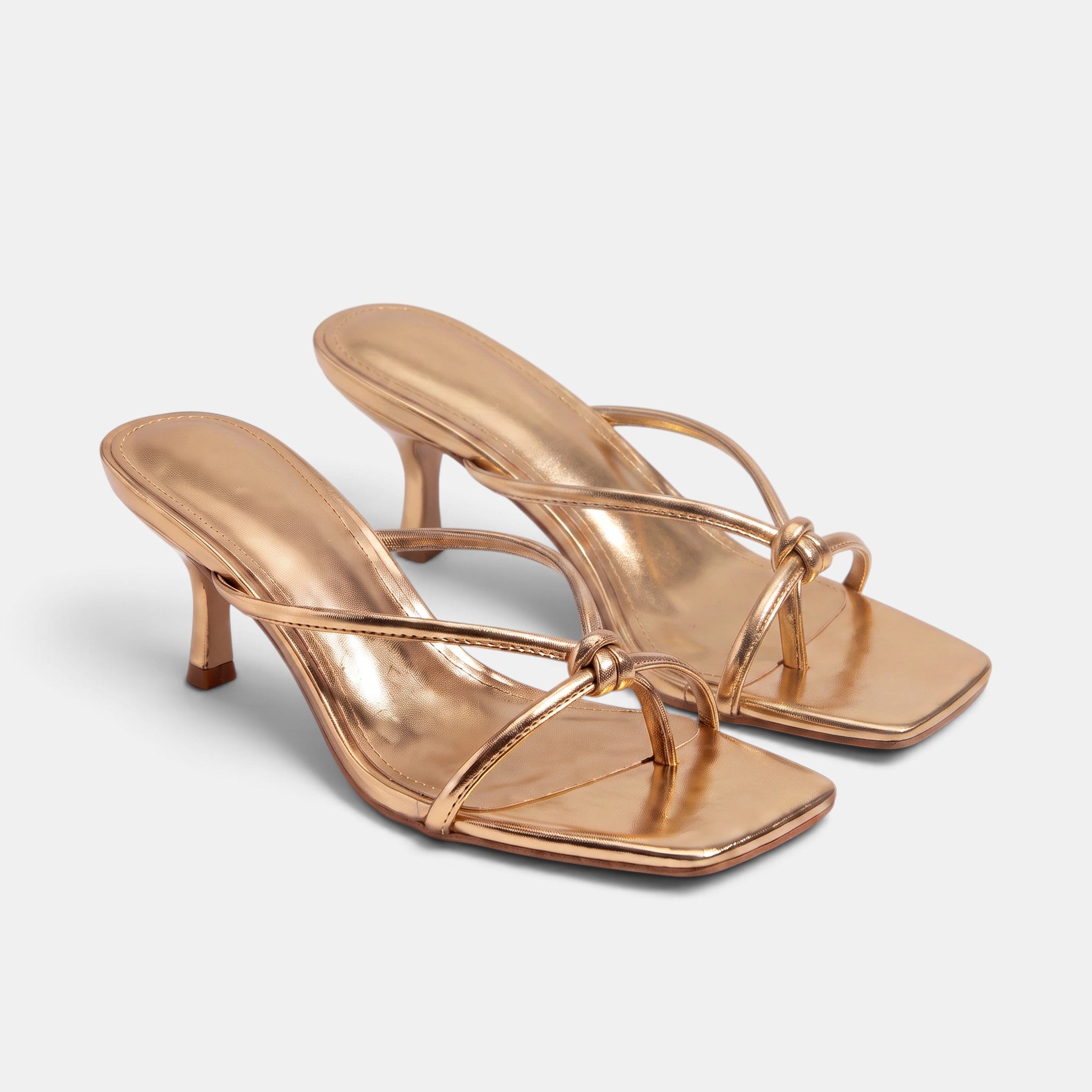 Women's Heeled Sandals with Knot Strap and Square Toe