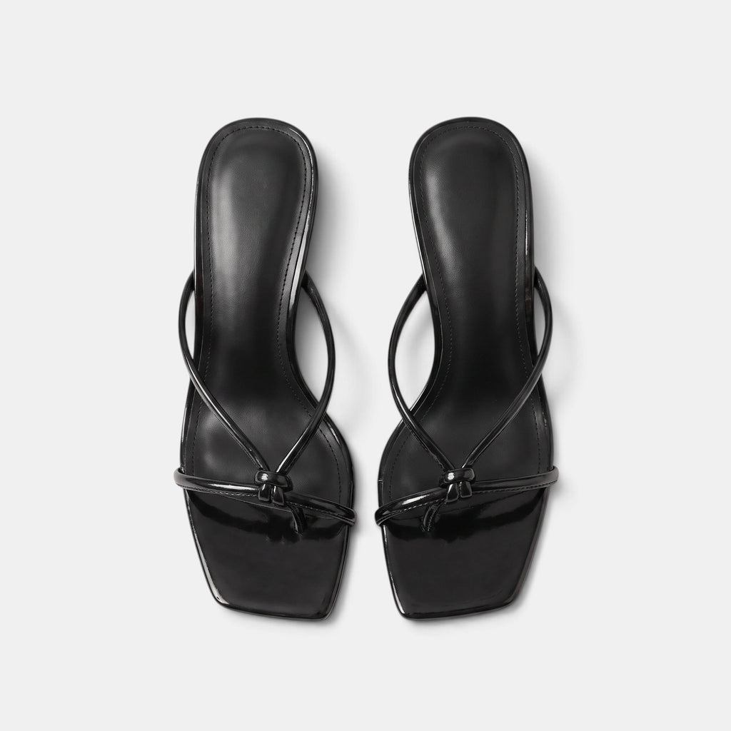 Women's Heeled Sandals with Knot Strap and Square Toe