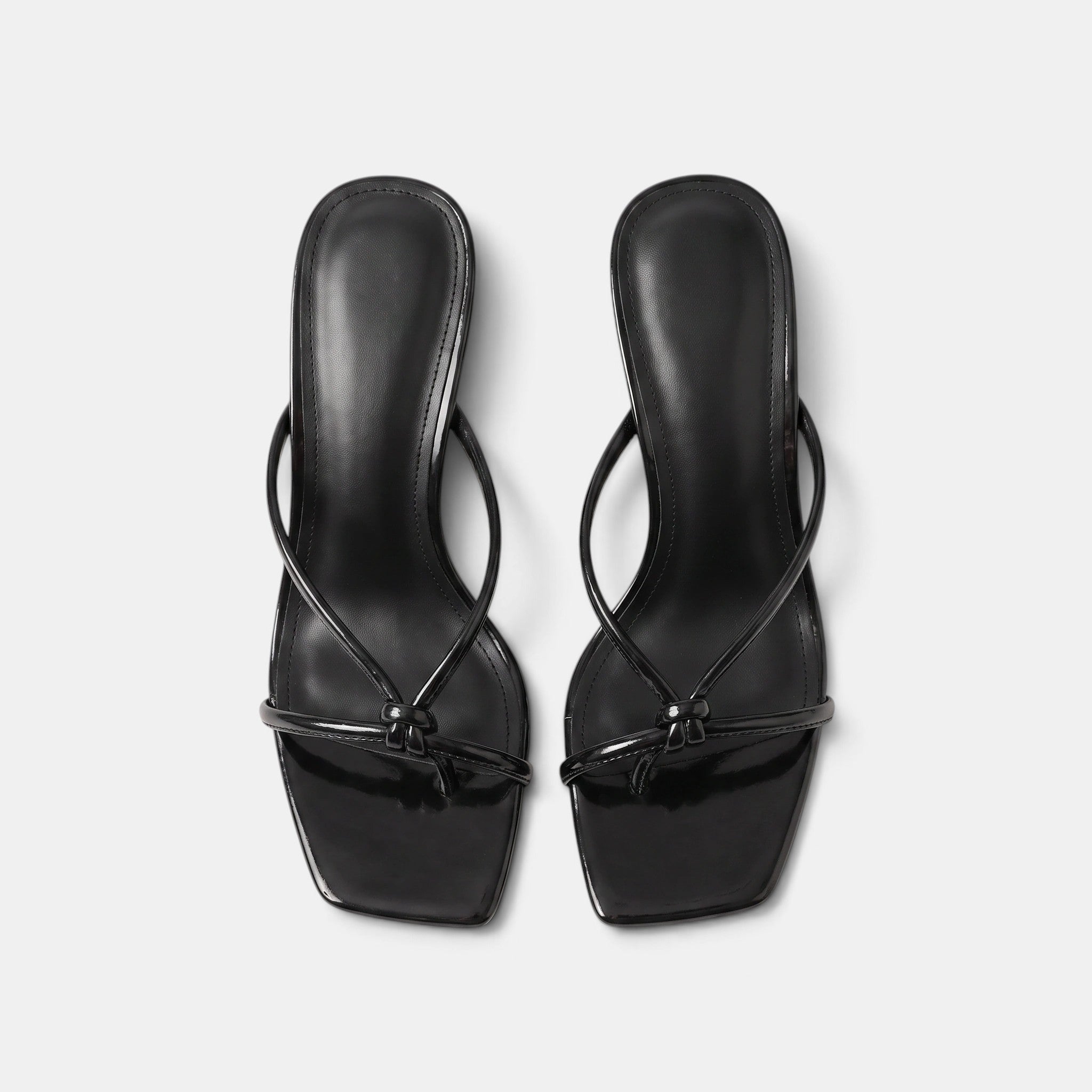 Women's Heeled Sandals with Knot Strap and Square Toe