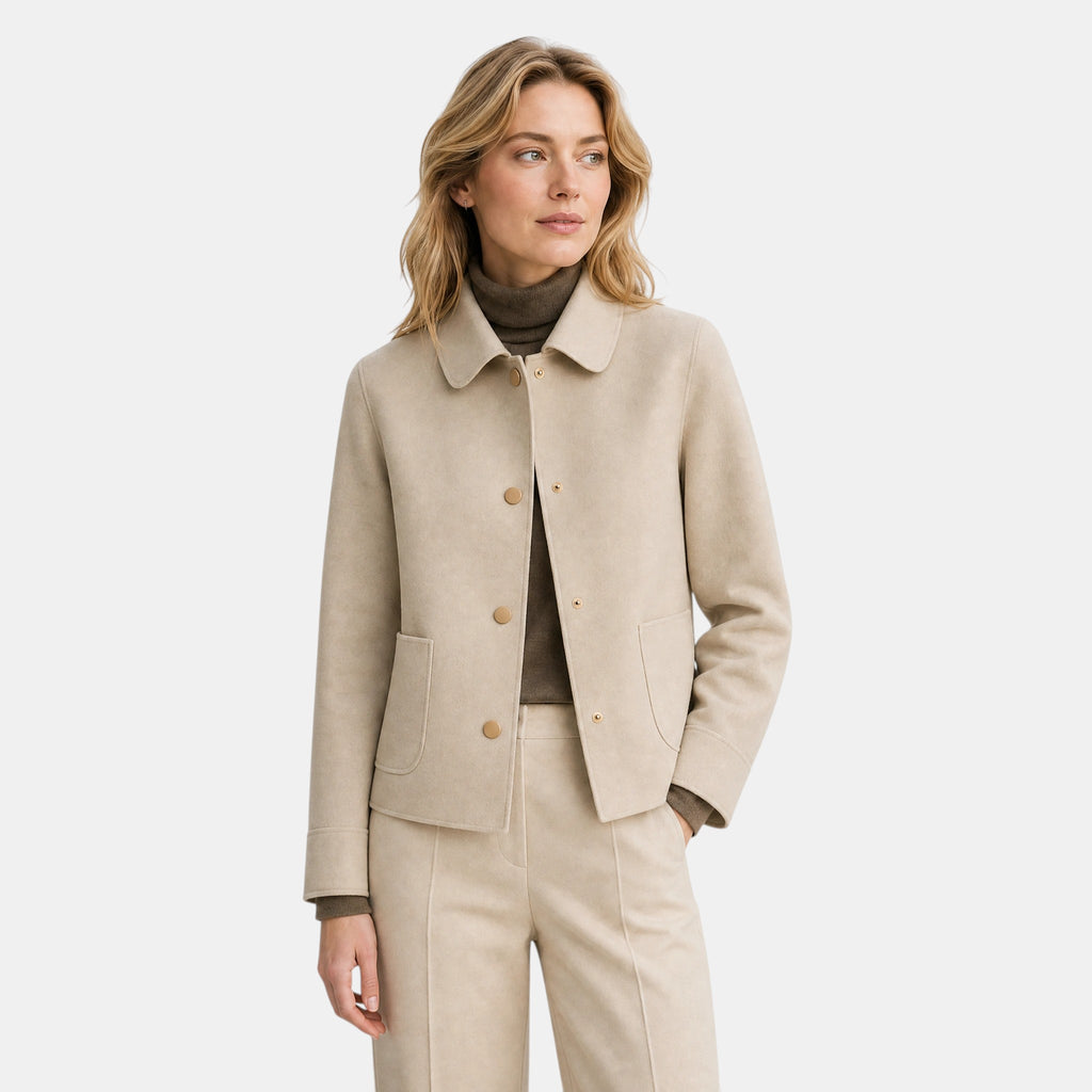 Women's Jacket with Button Front, Collar and Patch Pockets