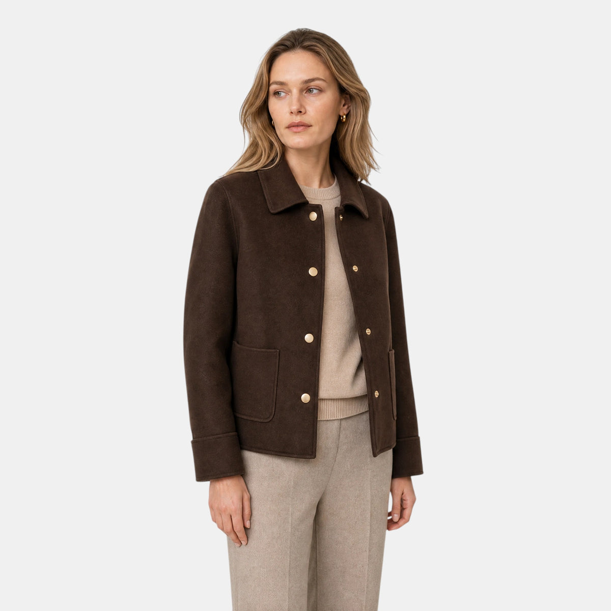 Women's Jacket with Button Front, Collar and Patch Pockets