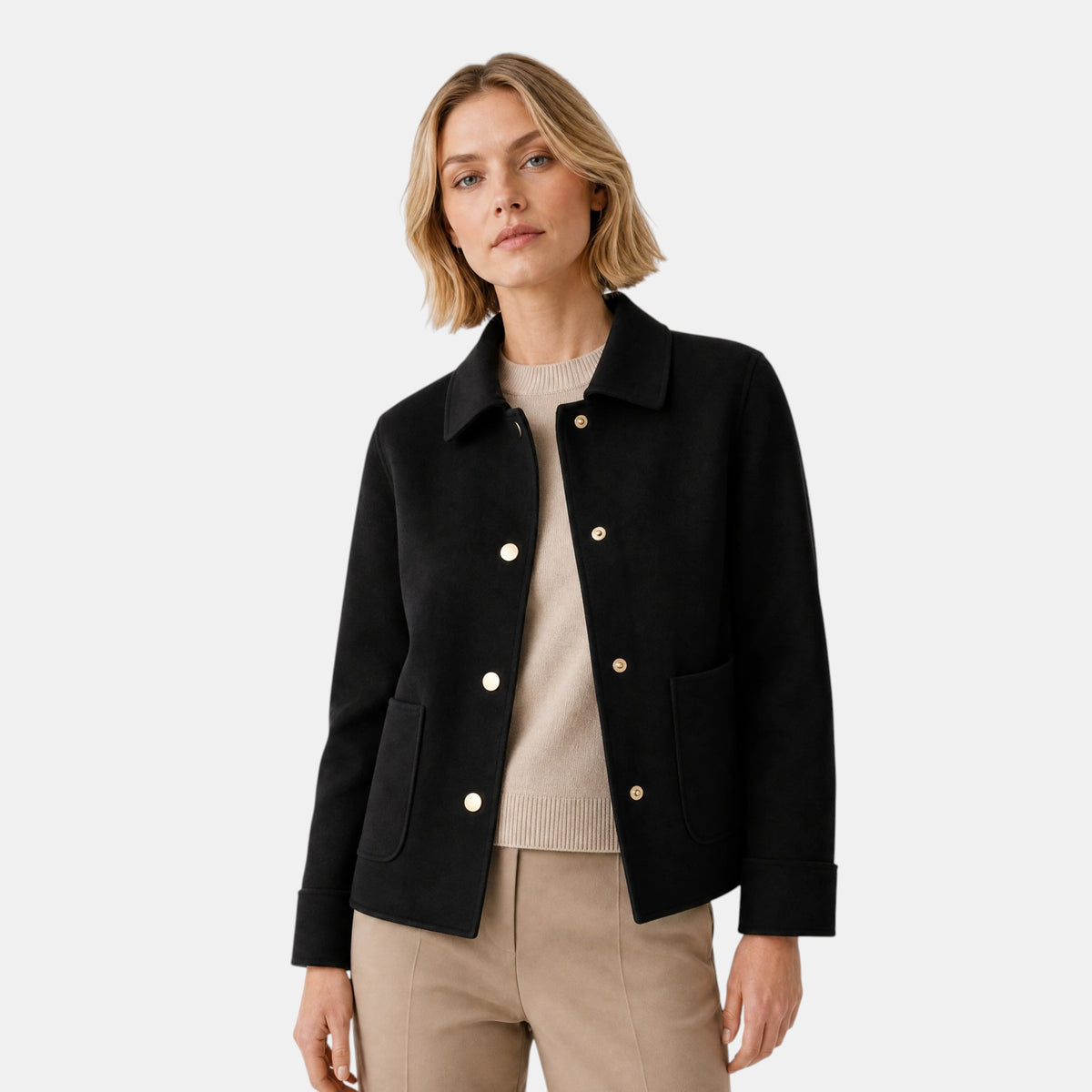 Women's Jacket with Button Front, Collar and Patch Pockets