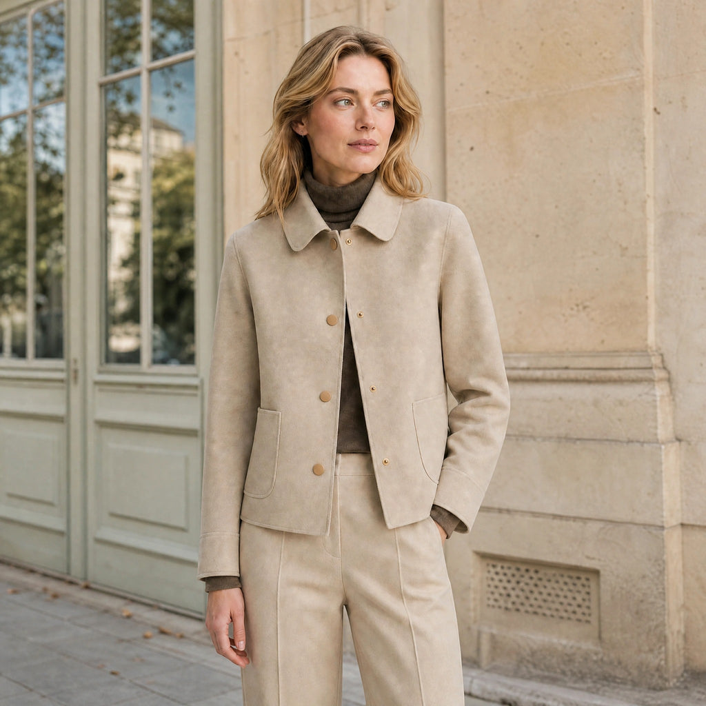 Women's Jacket with Button Front, Collar and Patch Pockets