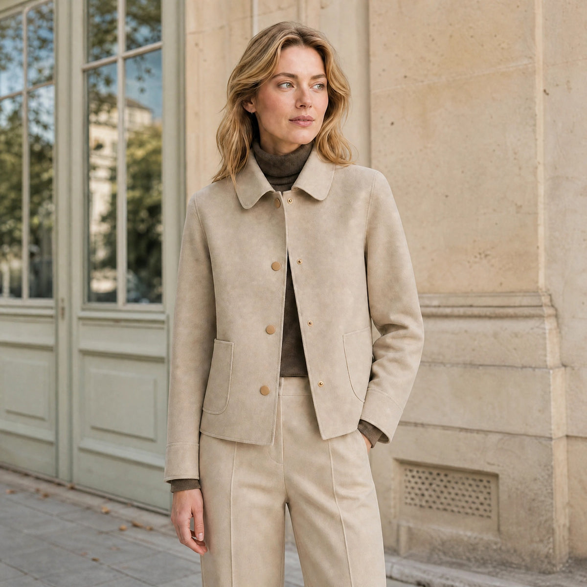 Women's Jacket with Button Front, Collar and Patch Pockets