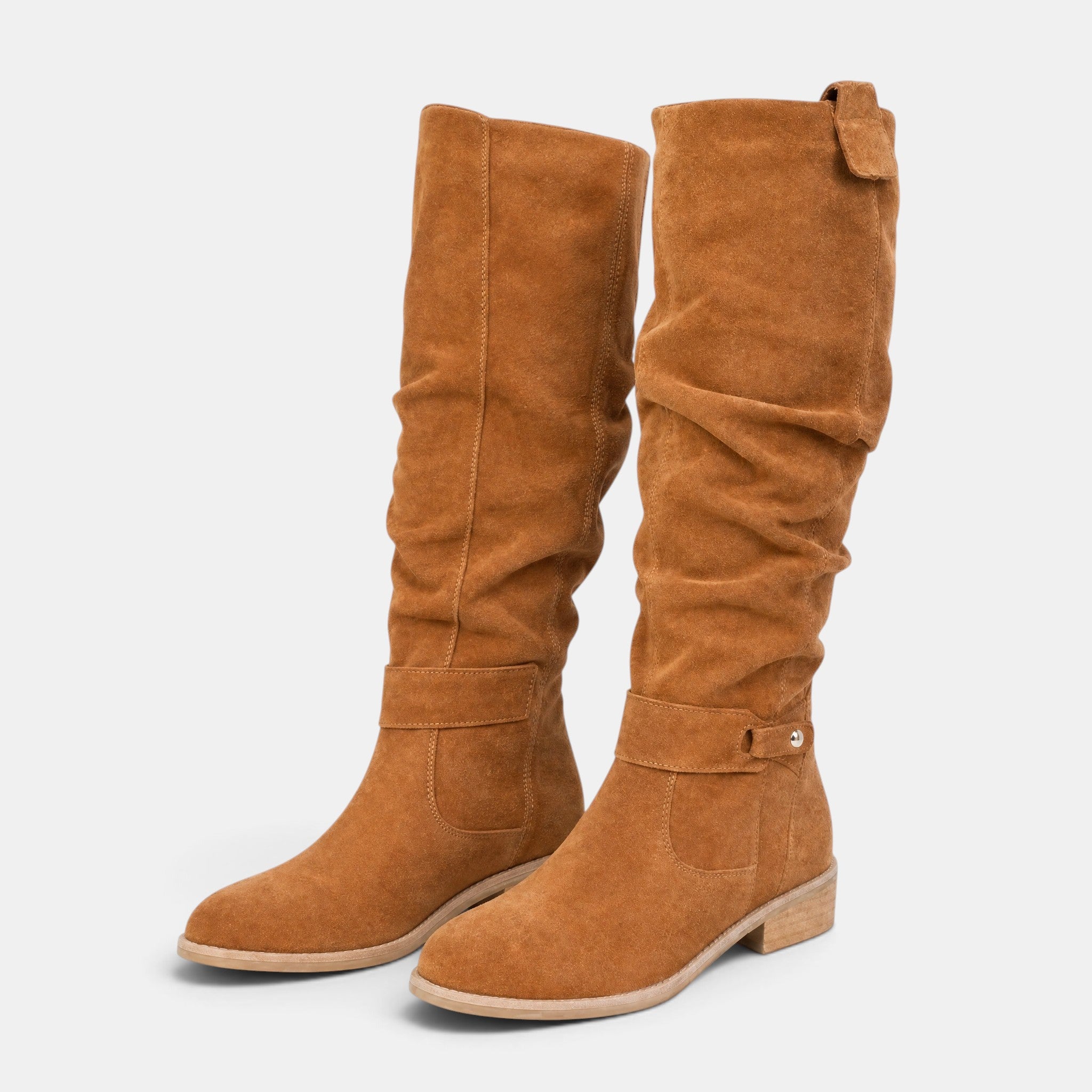 Women's Knee High Boots with Side Zip and Round Toe