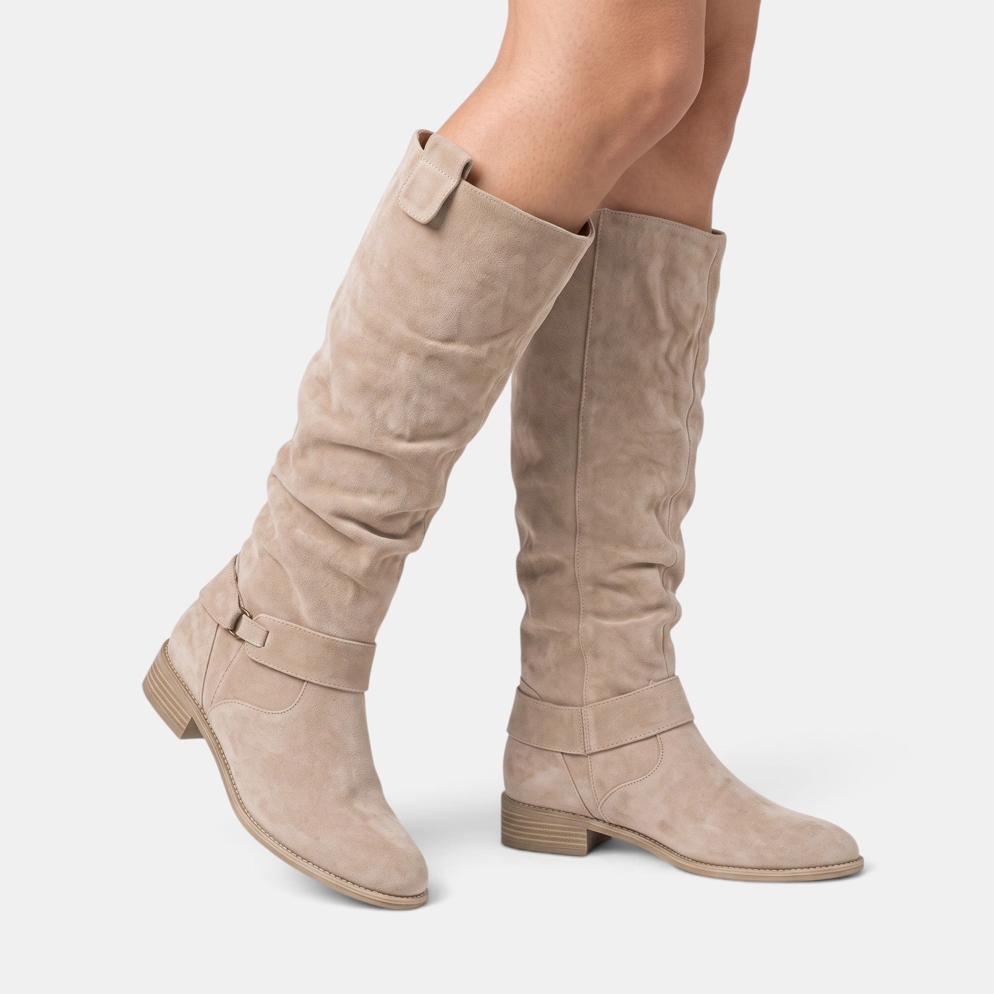 Women's Knee High Boots with Side Zip and Round Toe
