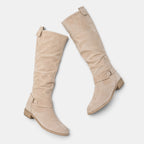Women's Knee High Boots with Side Zip and Round Toe