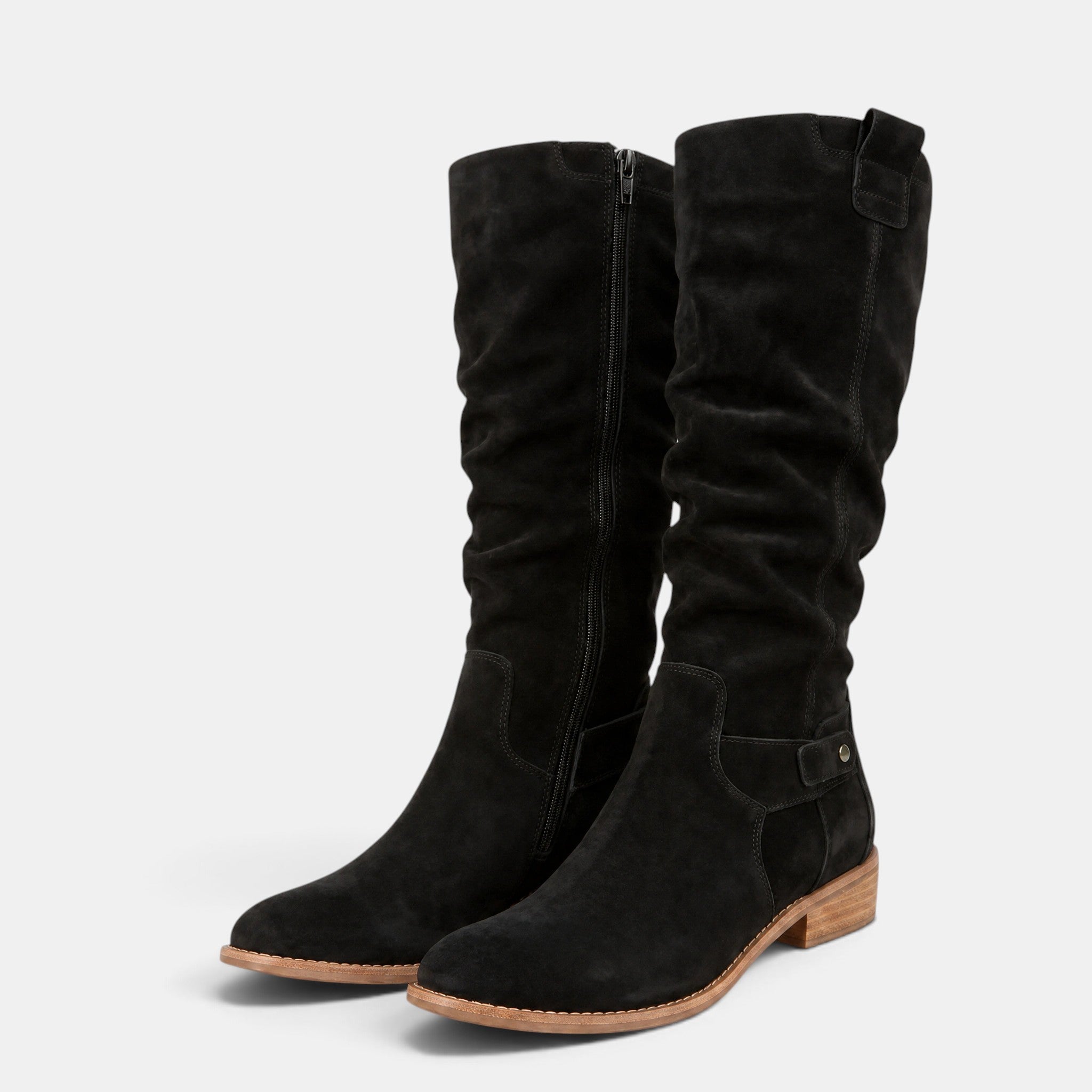 Women's Knee High Boots with Side Zip and Round Toe