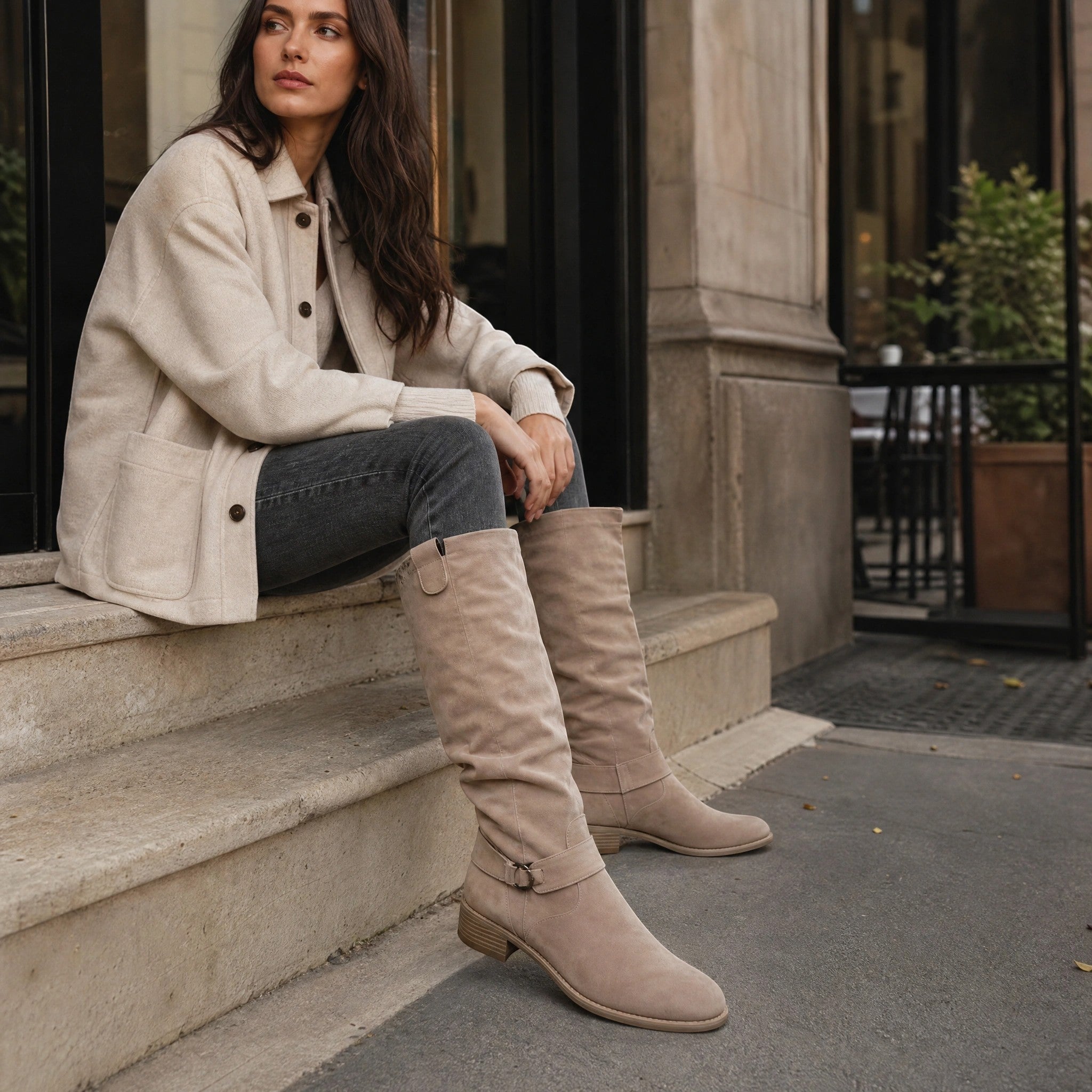 Women's Knee High Boots with Side Zip and Round Toe
