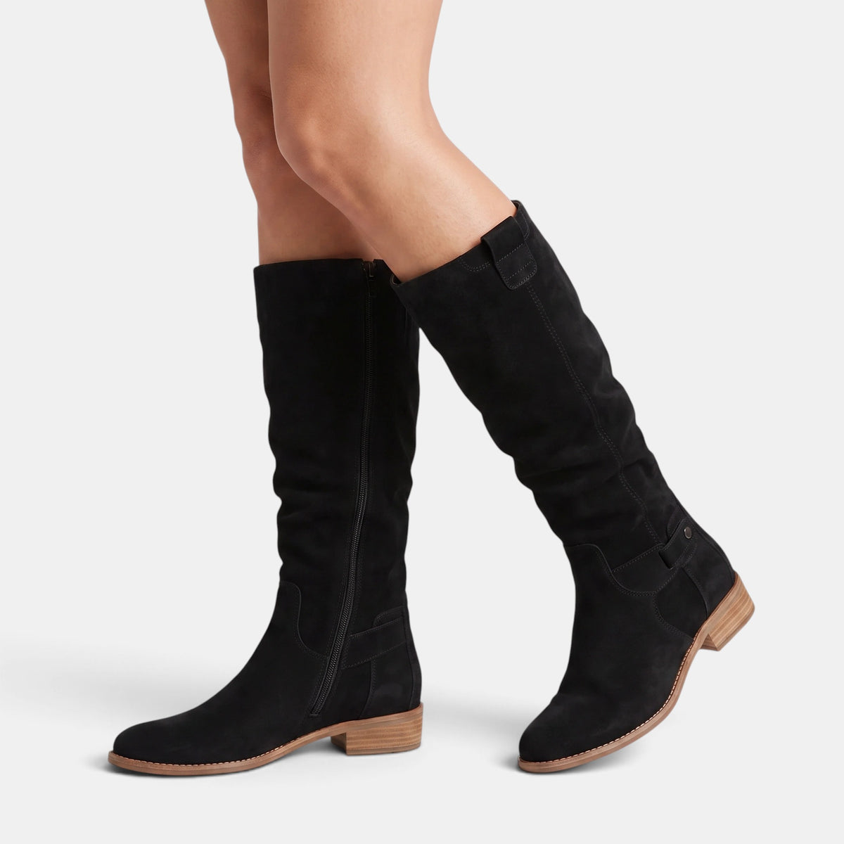 Women's Knee High Boots with Side Zip and Round Toe