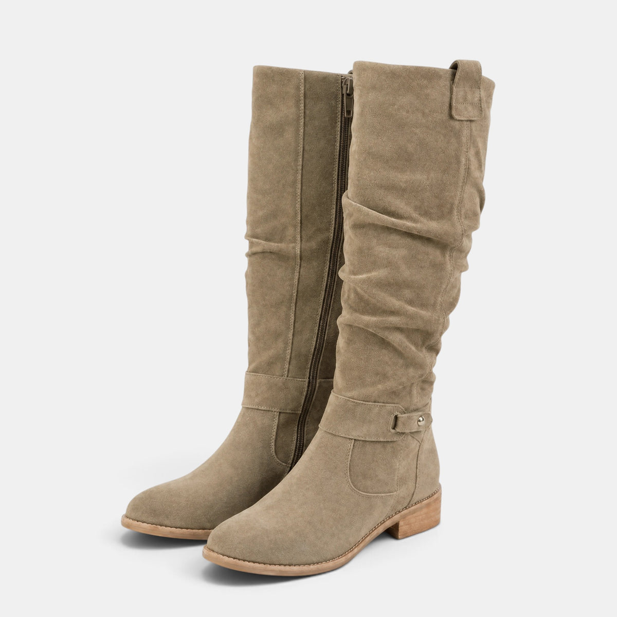 Women's Knee High Boots with Side Zip and Round Toe