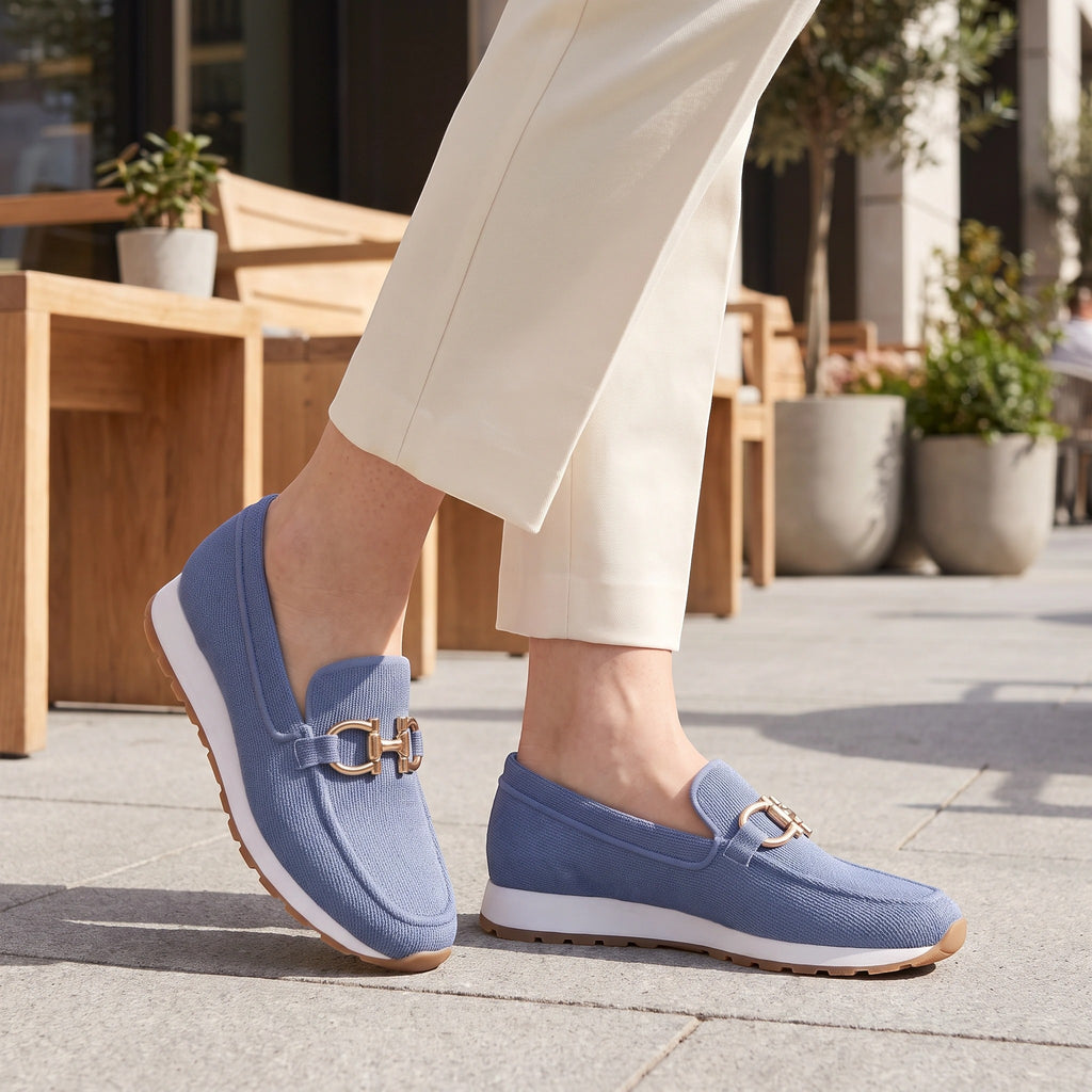 Women's Loafers with Slip On Design and Buckle Detail