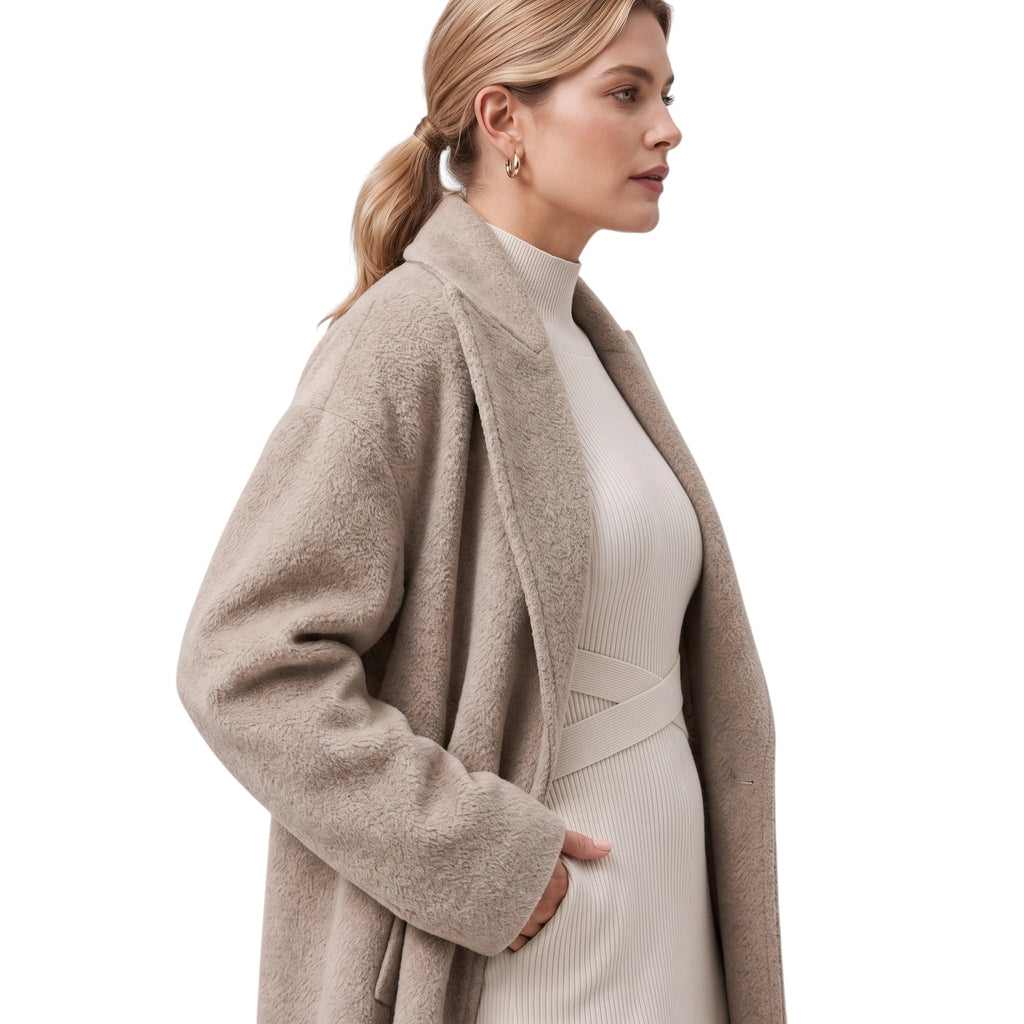 Women's Long Coat with Oversized Fit and Open Front Design