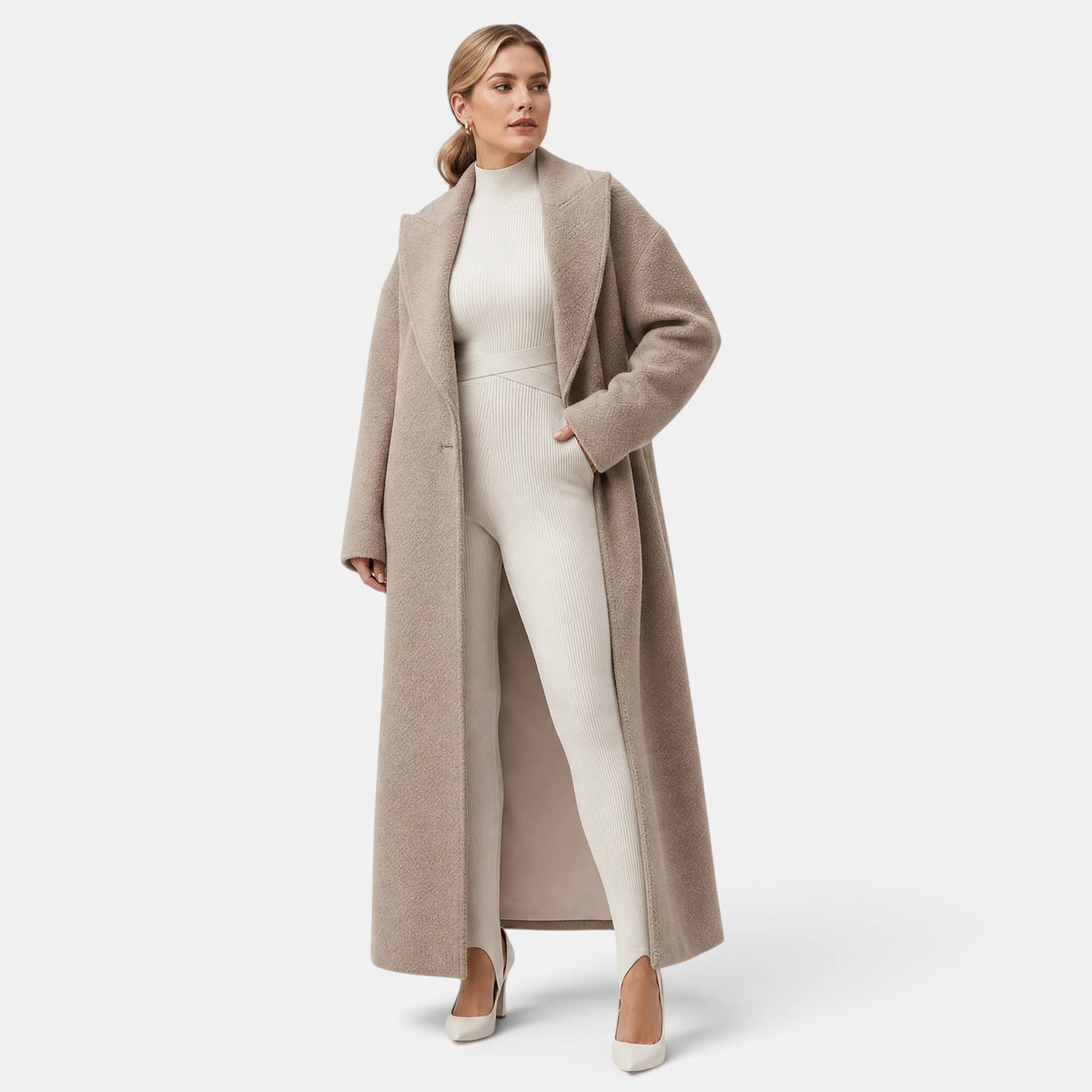 Women's Long Coat with Oversized Fit and Open Front Design