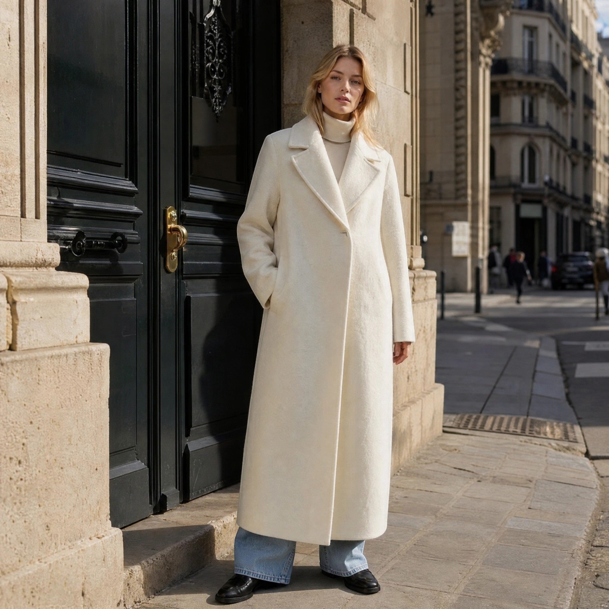 Women's Long Coat with Oversized Fit and Open Front Design