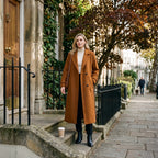 Women's Longline Coat with Double Breasted Button Front and Notch Lapel