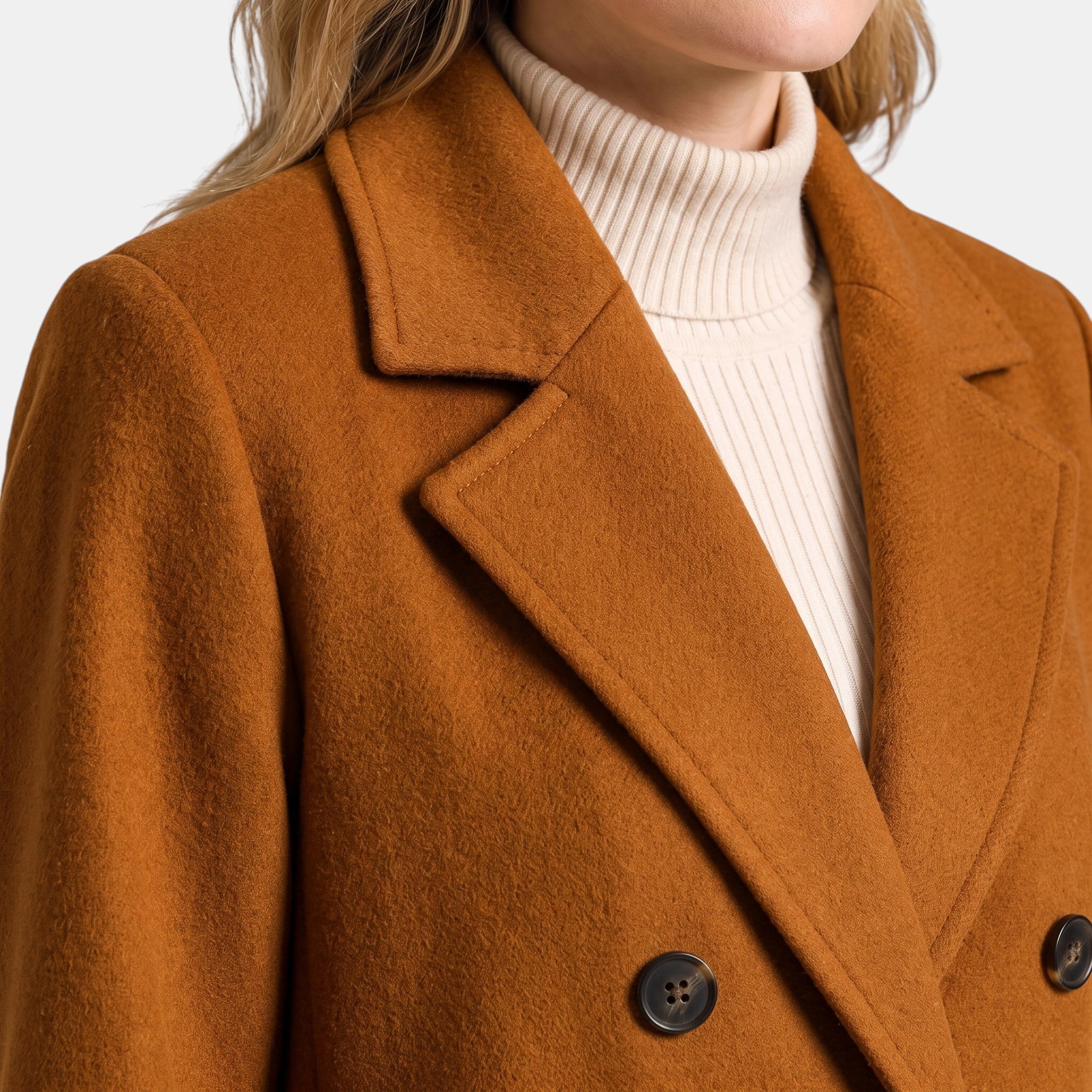 Women's Longline Coat with Double Breasted Button Front and Notch Lapel