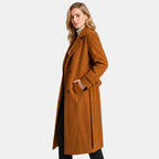 Women's Longline Coat with Double Breasted Button Front and Notch Lapel
