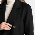 Women's Longline Coat with Double Breasted Button Front and Notch Lapel