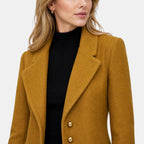 Women's Longline Coat with Notch Lapel and Button Front