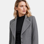 Women's Longline Coat with Notch Lapel and Button Front