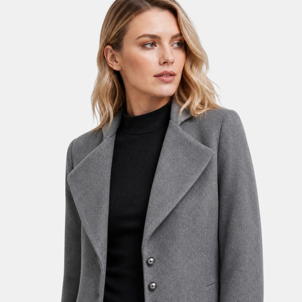 Women's Longline Coat with Notch Lapel and Button Front