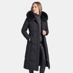 Women's Longline Puffer Coat with Hood and Zip Front