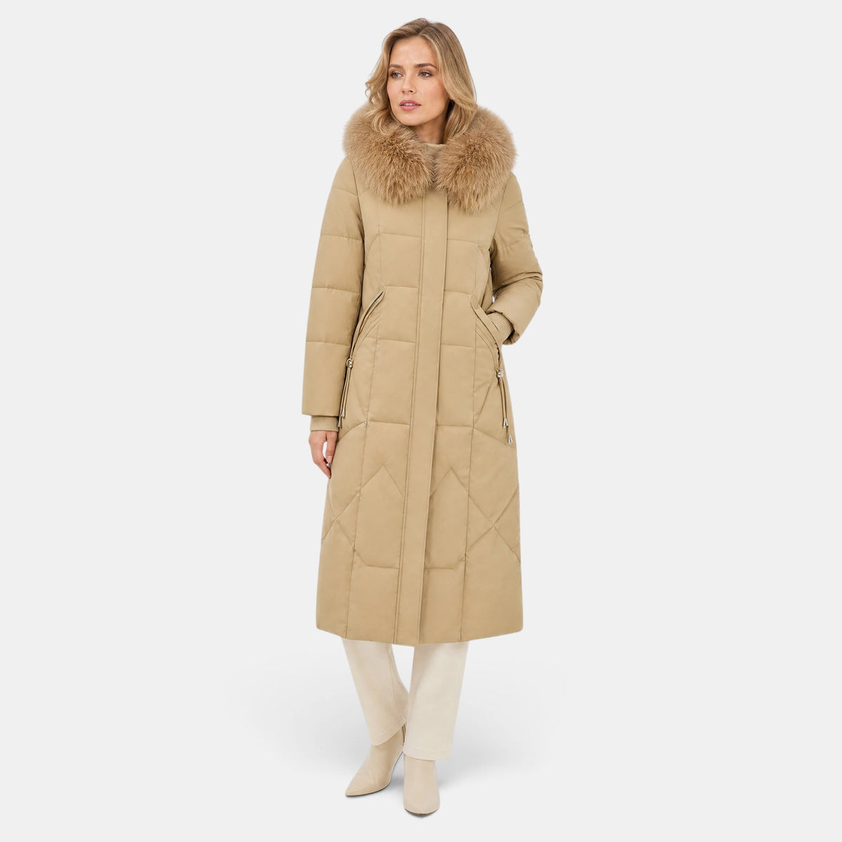 Women's Longline Puffer Coat with Hood and Zip Front