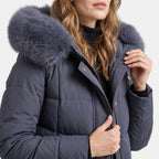 Women's Longline Puffer Coat with Hood and Zip Front