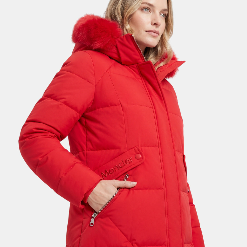 Women's Longline Puffer Coat with Hood and Zip Front