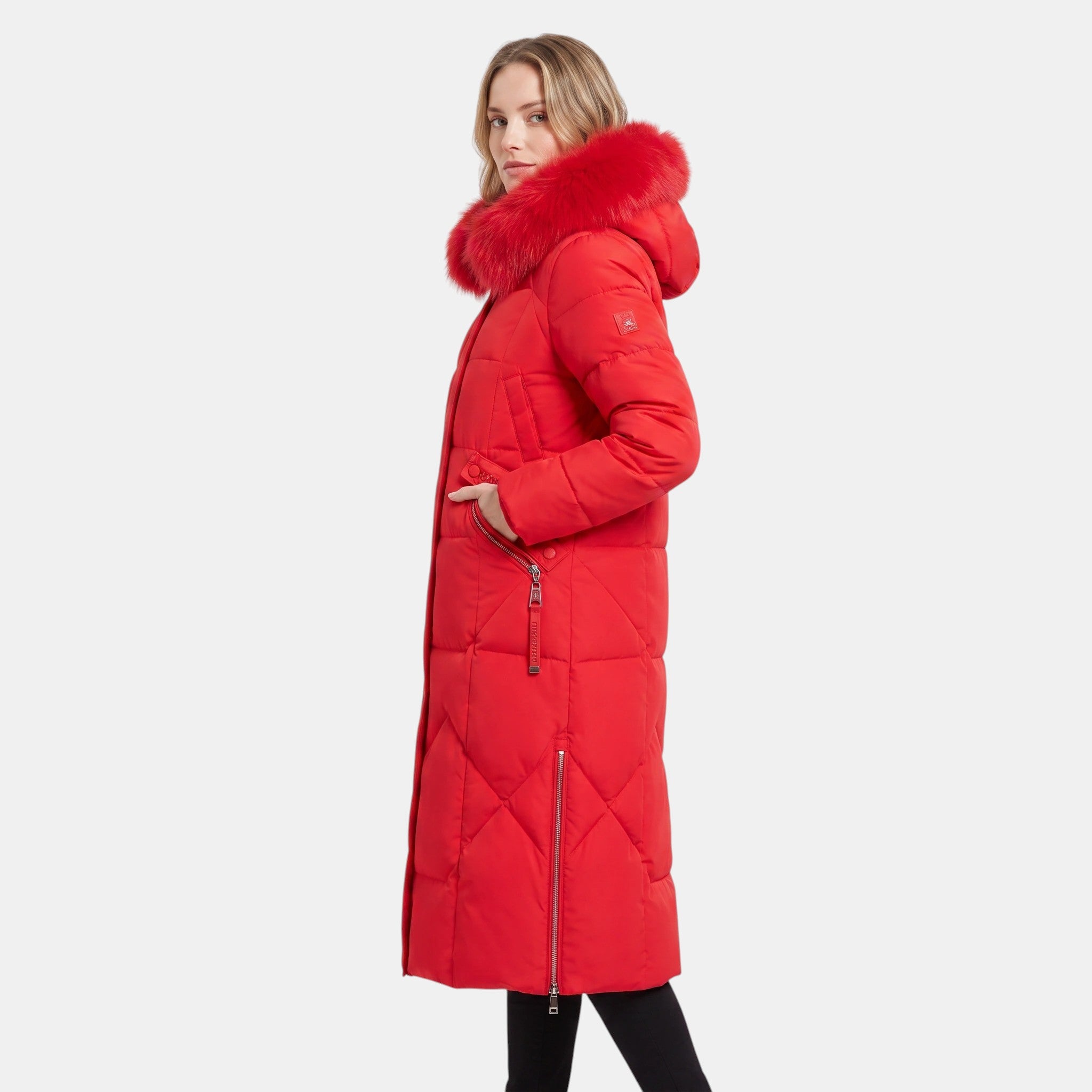Women's Longline Puffer Coat with Hood and Zip Front