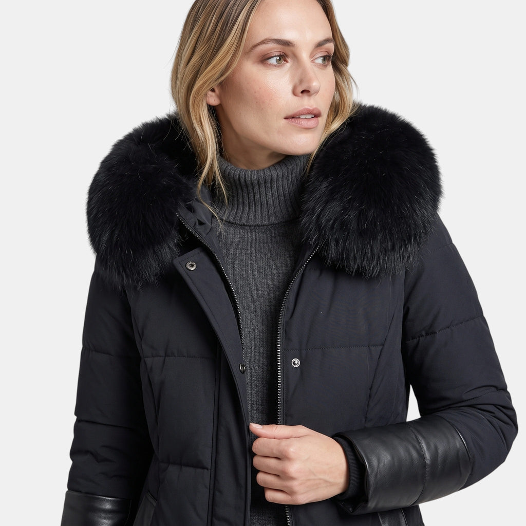 Women's Longline Puffer Coat with Hood and Zip Front