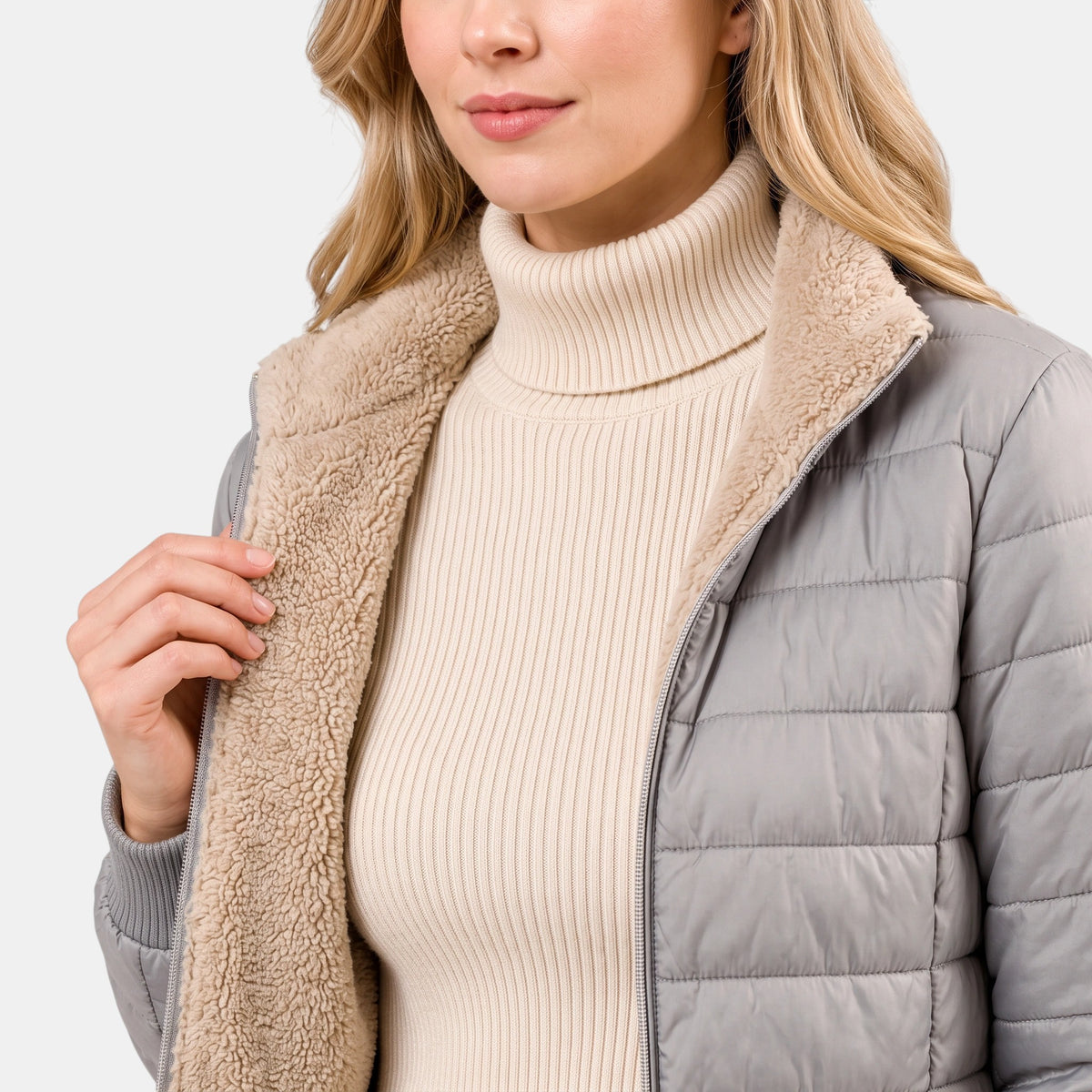 Women's Longline Puffer Jacket with Hood and Zip Front