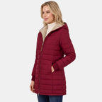 Women's Longline Puffer Jacket with Hood and Zip Front