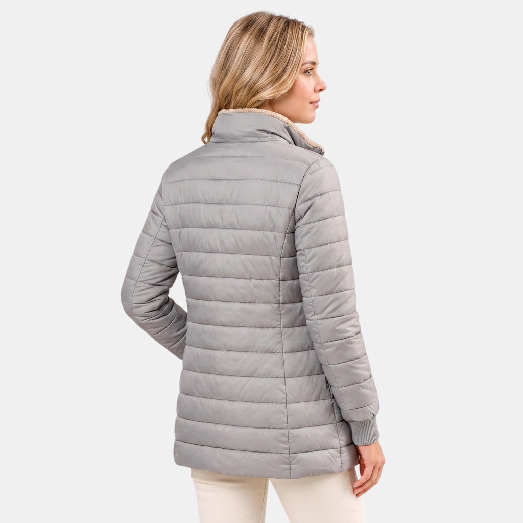 Women's Longline Puffer Jacket with Hood and Zip Front