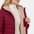 Women's Longline Puffer Jacket with Hood and Zip Front