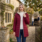 Women's Longline Puffer Jacket with Hood and Zip Front