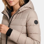 Women's Longline Puffer Jacket with Hood and Zip Front