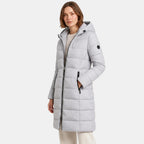 Women's Longline Puffer Jacket with Hood and Zip Front