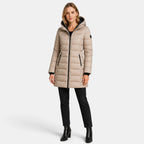 Women's Longline Puffer Jacket with Hood and Zip Front
