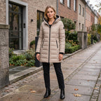 Women's Longline Puffer Jacket with Hood and Zip Front