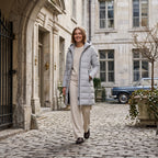 Women's Longline Puffer Jacket with Hood and Zip Front