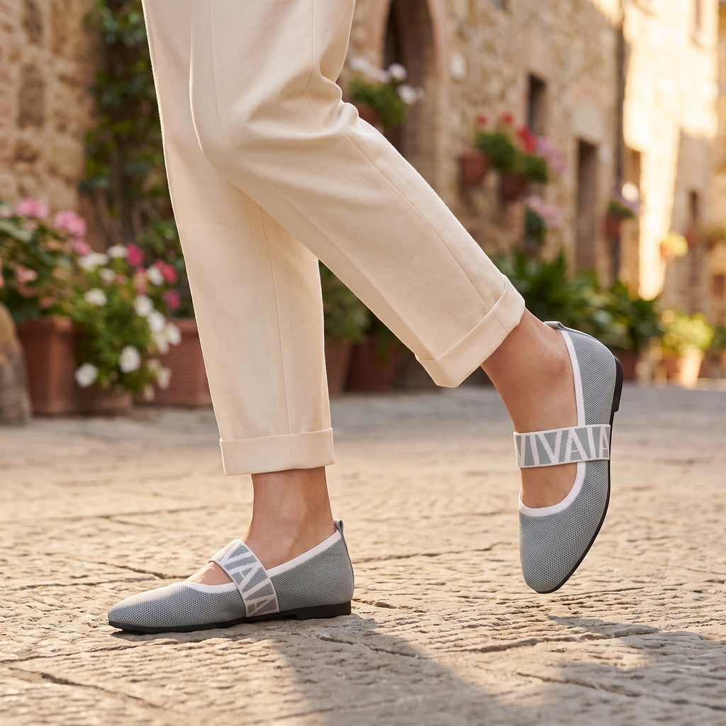Women's Mary Jane Flats with Pointed Toe and Elastic Strap