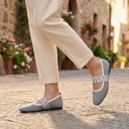 Women's Mary Jane Flats with Pointed Toe and Elastic Strap