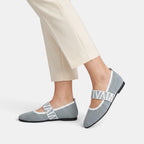 Women's Mary Jane Flats with Pointed Toe and Elastic Strap