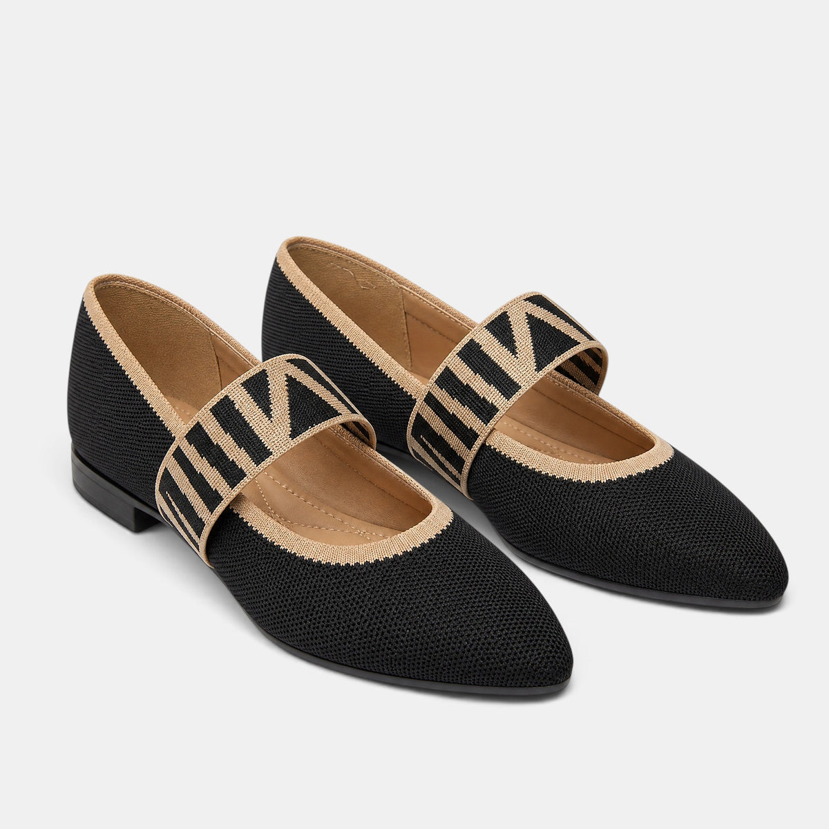 Women's Mary Jane Flats with Pointed Toe and Elastic Strap