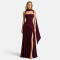 Women's Maxi Dress with Asymmetric Draped Waist and Front Split