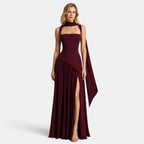 Women's Maxi Dress with Asymmetric Draped Waist and Front Split