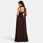 Women's Maxi Dress with Asymmetric Draped Waist and Front Split
