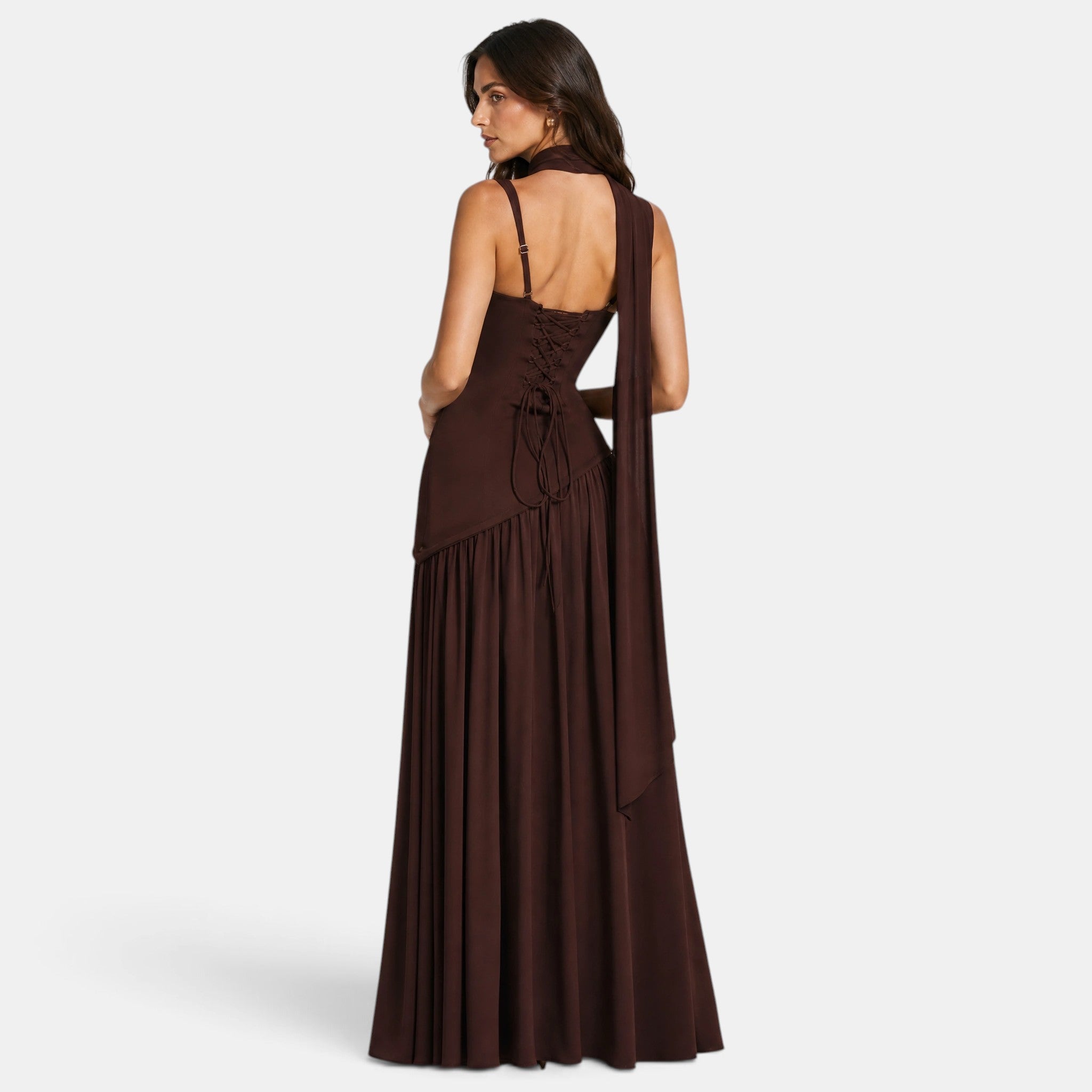 Women's Maxi Dress with Asymmetric Draped Waist and Front Split